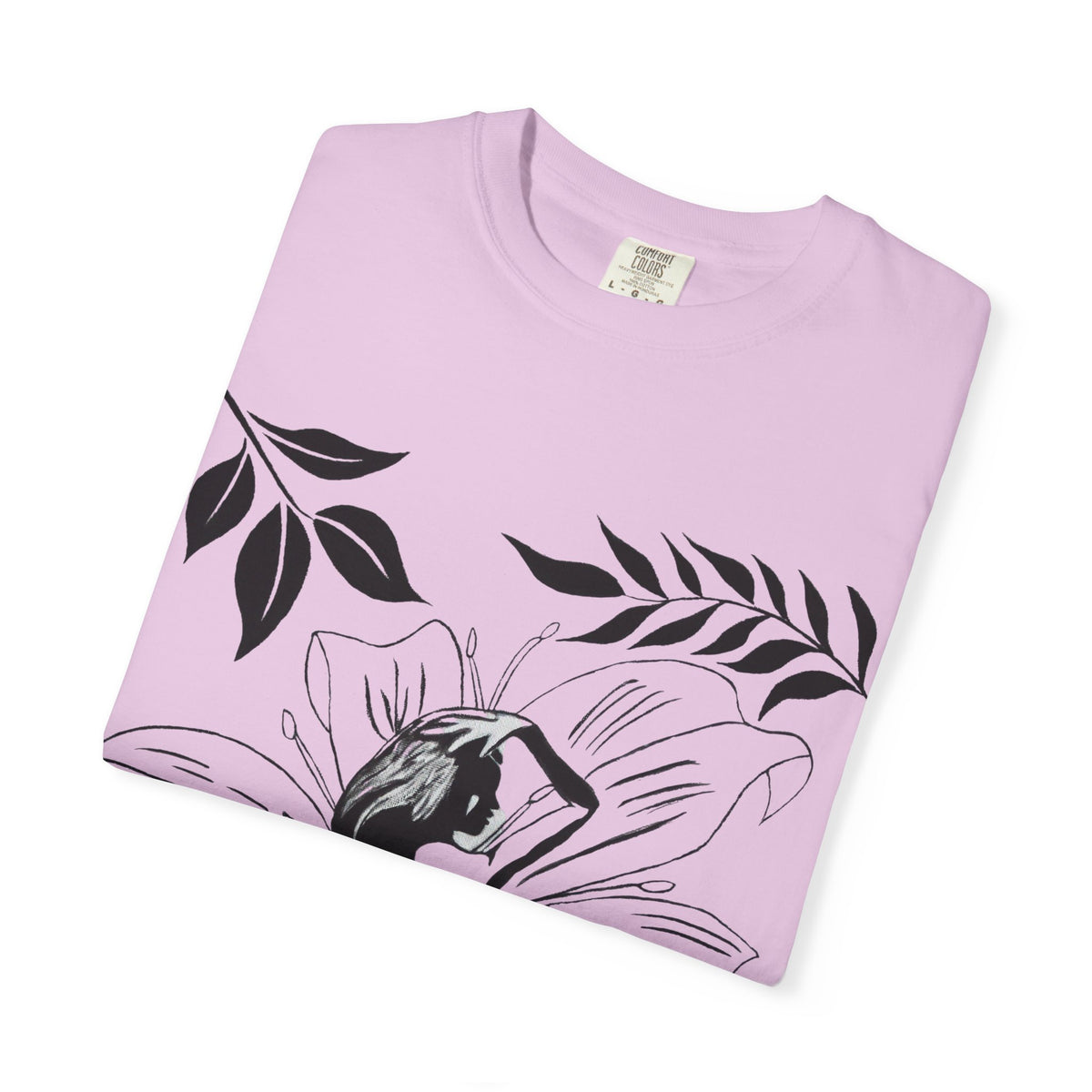 Flower Girl Silhouette Tee — Black Botanical Figure Graphic T-Shirt