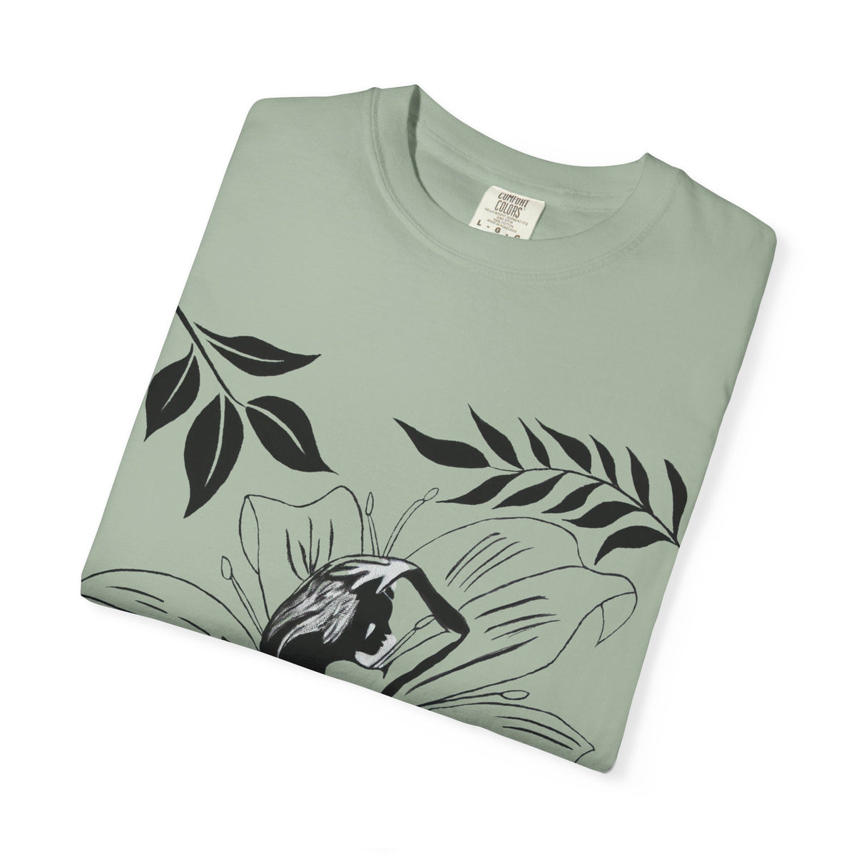 Flower Girl Silhouette Tee — Black Botanical Figure Graphic T-Shirt