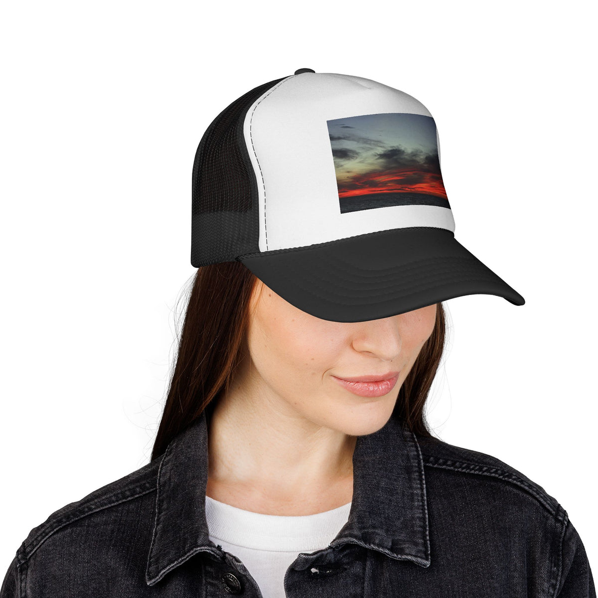 Burning Skies Trucker Cap - Scenic Evening Photo Mesh Hat