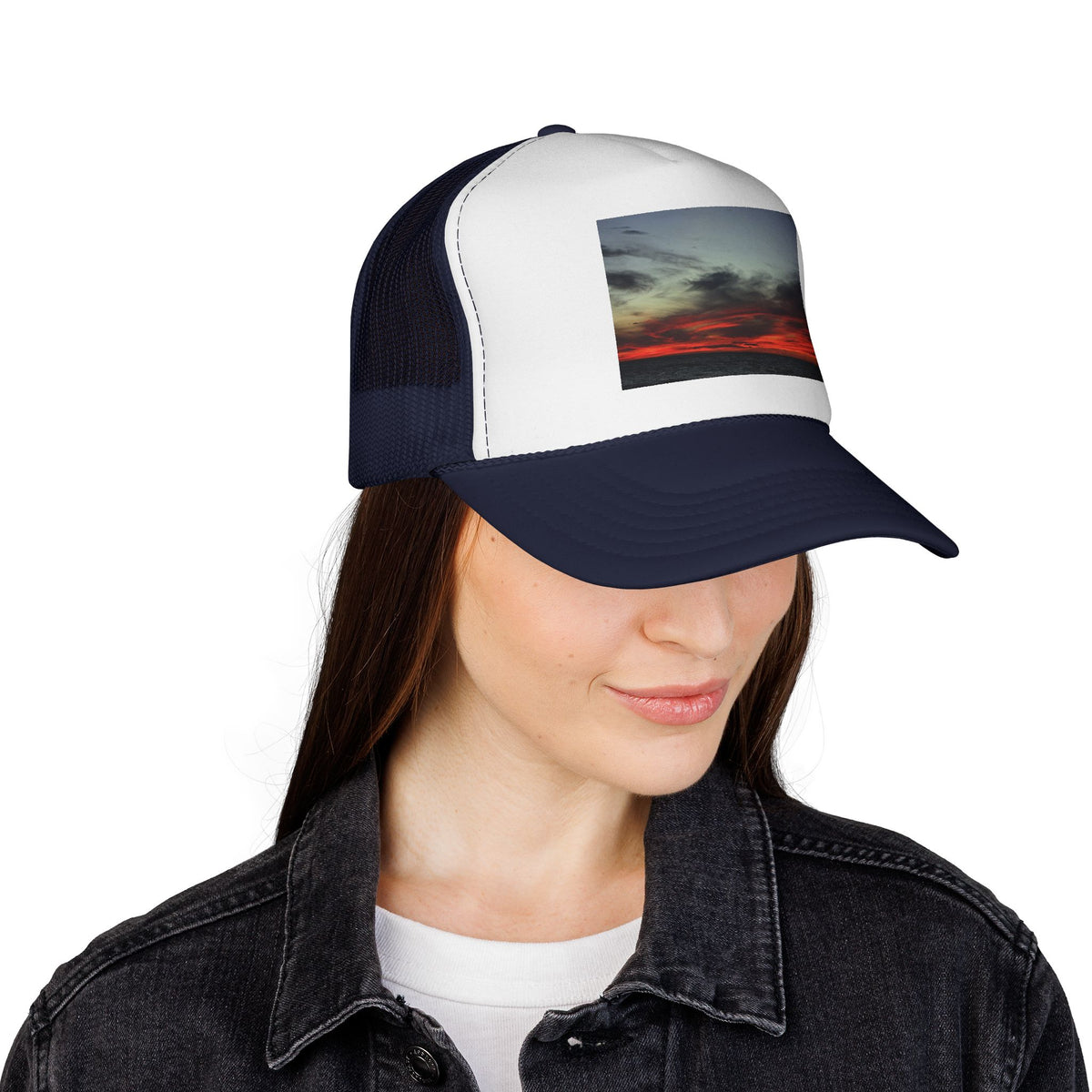 Burning Skies Trucker Cap - Scenic Evening Photo Mesh Hat