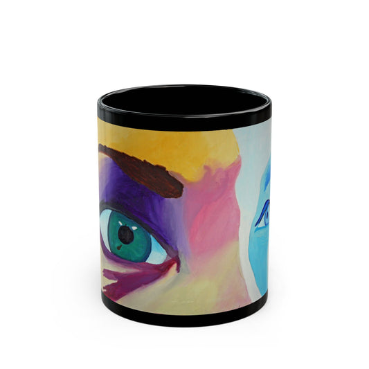 Eyes Abstract Art Mug — Black Ceramic Coffee Cup (11oz & 15oz)
