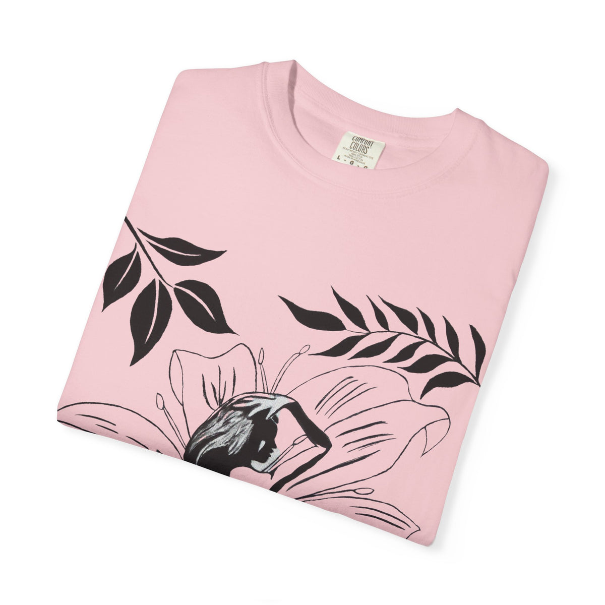 Flower Girl Silhouette Tee — Black Botanical Figure Graphic T-Shirt