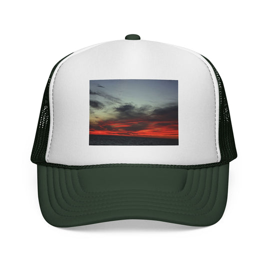 Burning Skies Trucker Cap - Scenic Evening Photo Mesh Hat