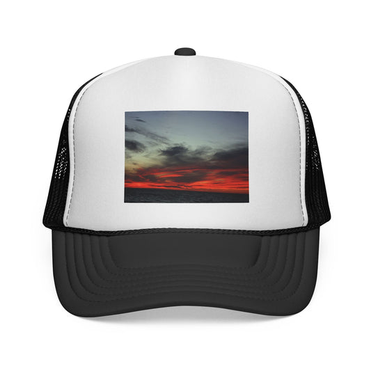 Burning Skies Trucker Cap - Scenic Evening Photo Mesh Hat