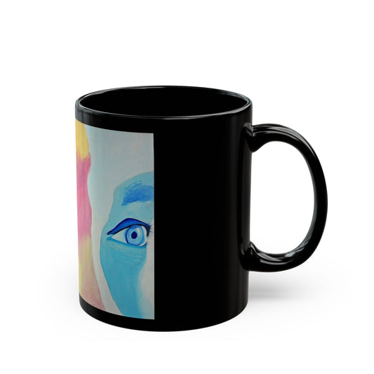 Eyes Abstract Art Mug — Black Ceramic Coffee Cup (11oz & 15oz)